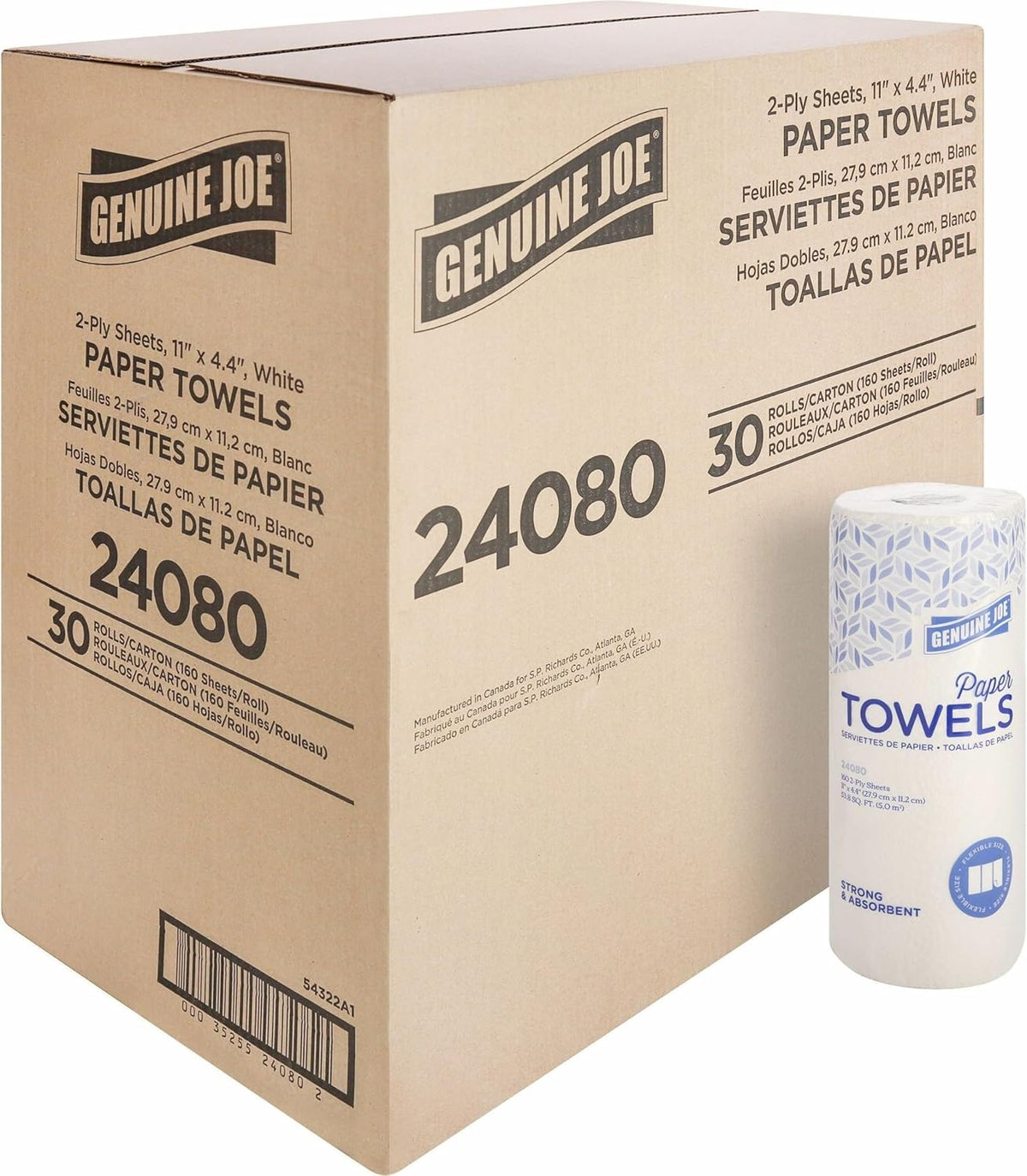 Genuine Joe Household Paper Towels, 2-Ply, 11" x 4.4", 200 Sheets/Roll (Pack of 24)