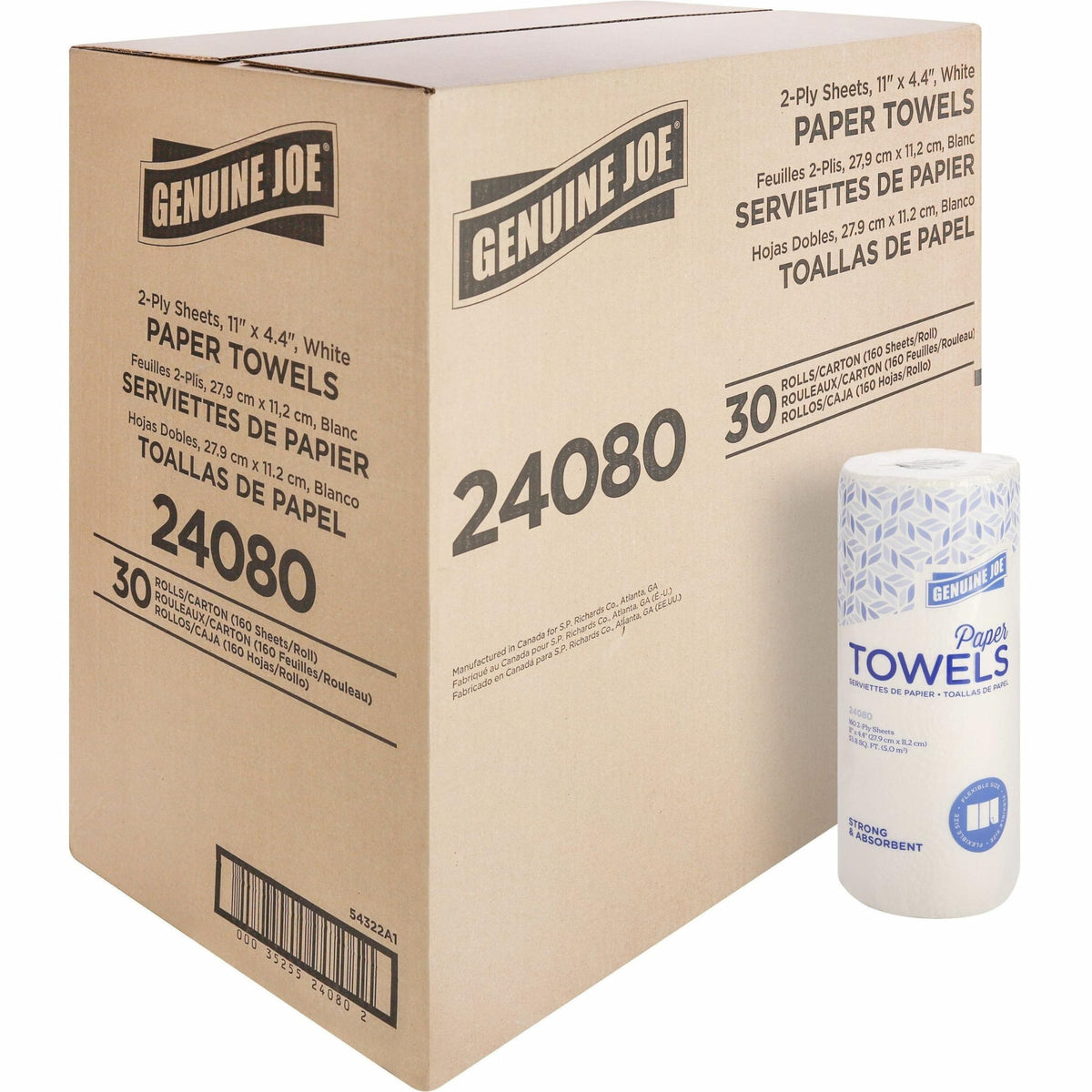 Genuine Joe Household Paper Towels, 2-Ply, 11" x 4.4", 200 Sheets/Roll (Pack of 24)