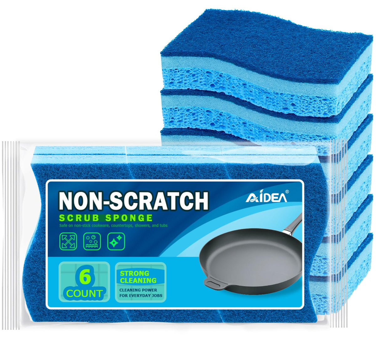 AIDEA Sponges Kitchen, 9Count, Dish Sponges, Heavy-Duty Scrub Sponge