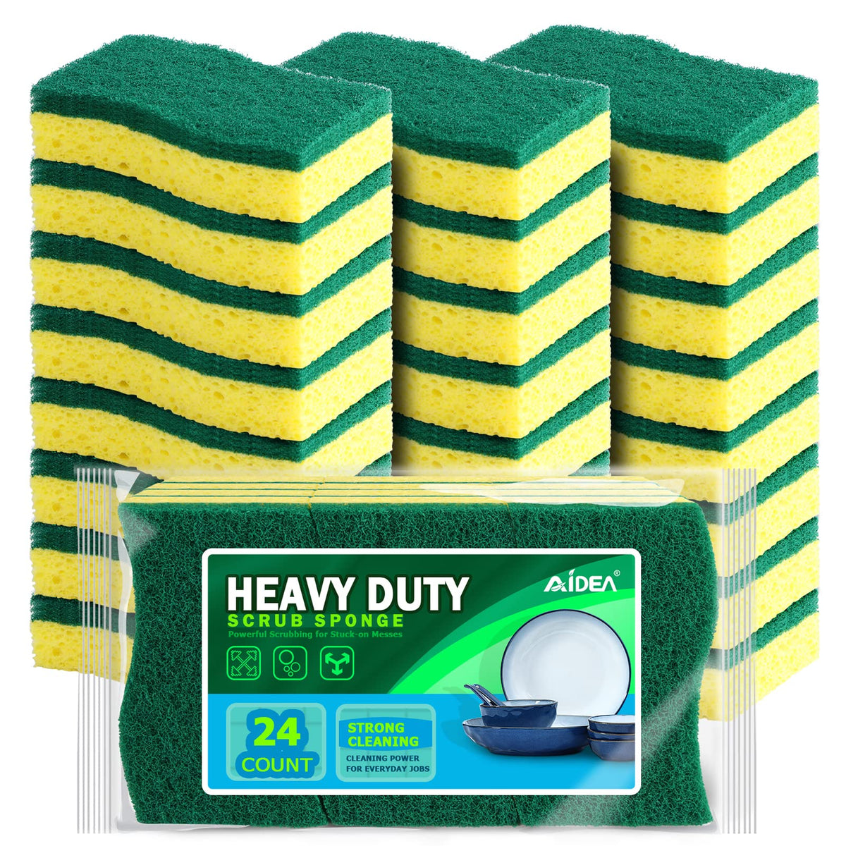 AIDEA Sponges Kitchen, 9Count, Dish Sponges, Heavy-Duty Scrub Sponge