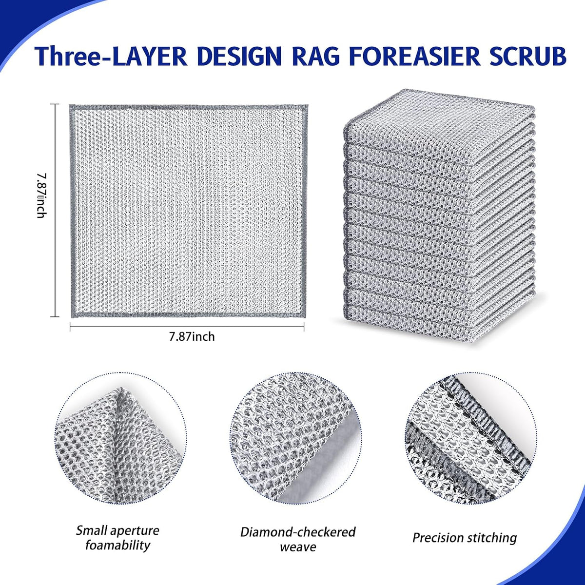 Wangjinpeng 12PK 3-Layer Non-Scratch Wire Dishcloths, 7.87 x 7.87 in