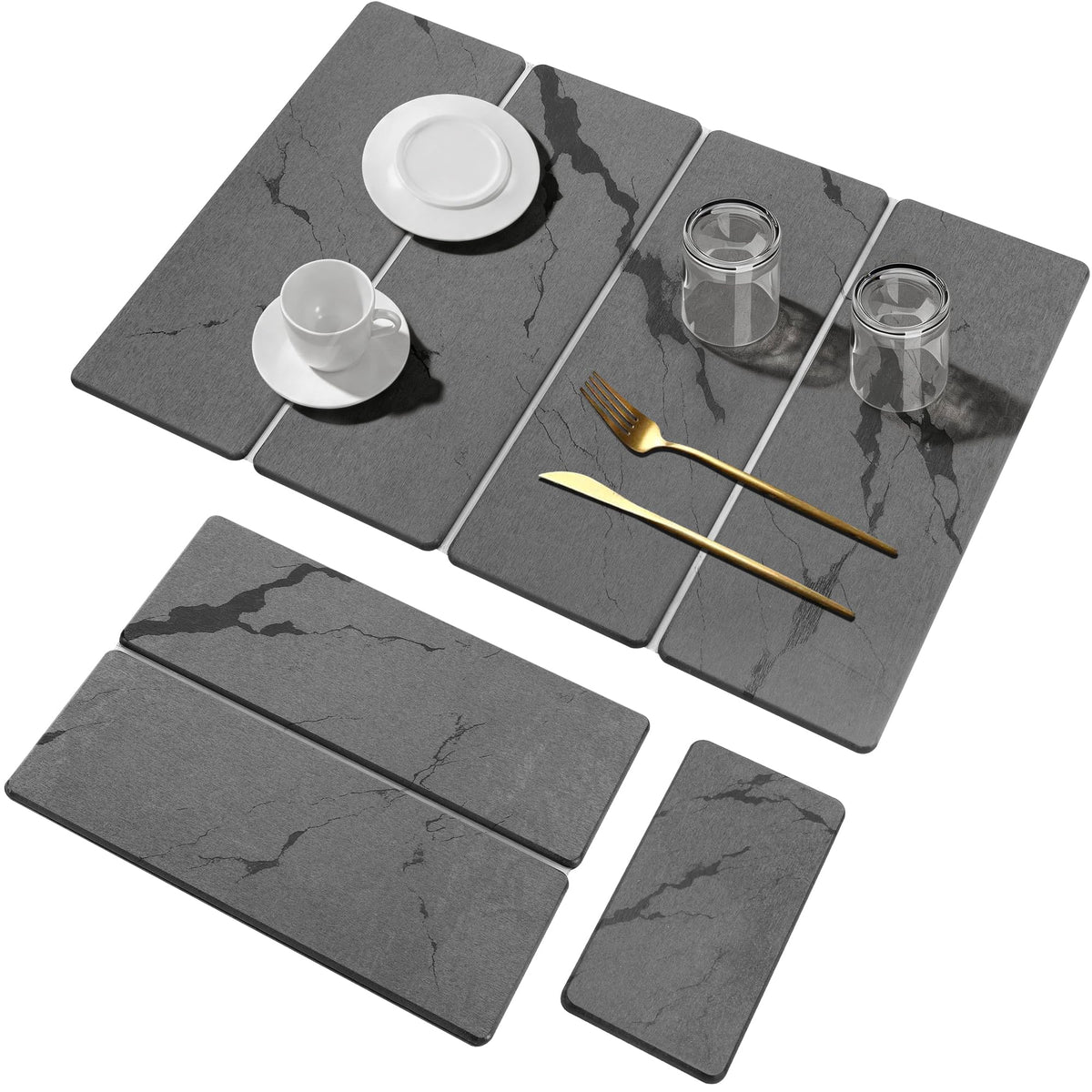 Water Absorbing Stone Tray, Quick Drying Diatomite Bathroom Tray Countertop, Stone Drying Mat for Kitchen Counter, Soap Dish Dispenser Vanity Organizer, White-A-8.3" x 4"