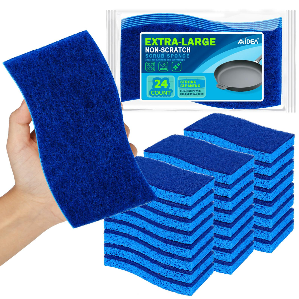 AIDEA Sponges Kitchen, 9Count, Dish Sponges, Heavy-Duty Scrub Sponge