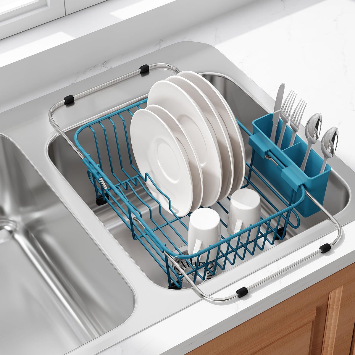 JASIWAY Dish Drying Rack in Sink, Dish Drainer with Cup and Utensil Holder