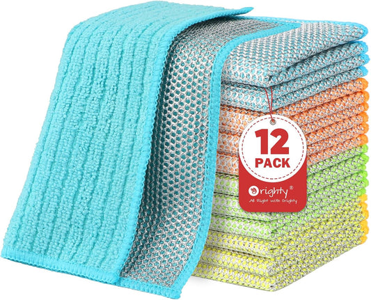 Orighty Dish Cloths, 12 Pack Double-Layer Metal Dish Rags, 7"x8"
