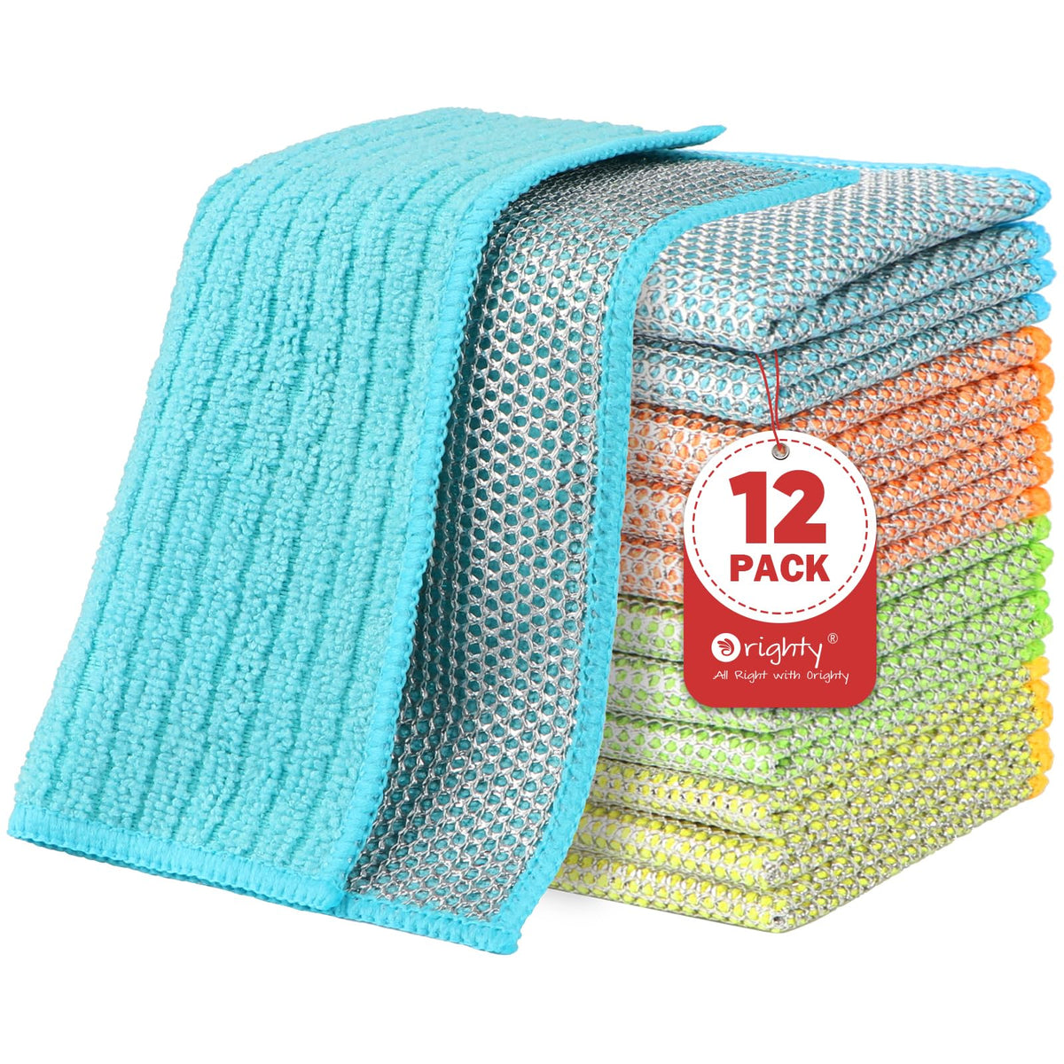 Orighty Dish Cloths, 12 Pack Double-Layer Metal Dish Rags, 7"x8"