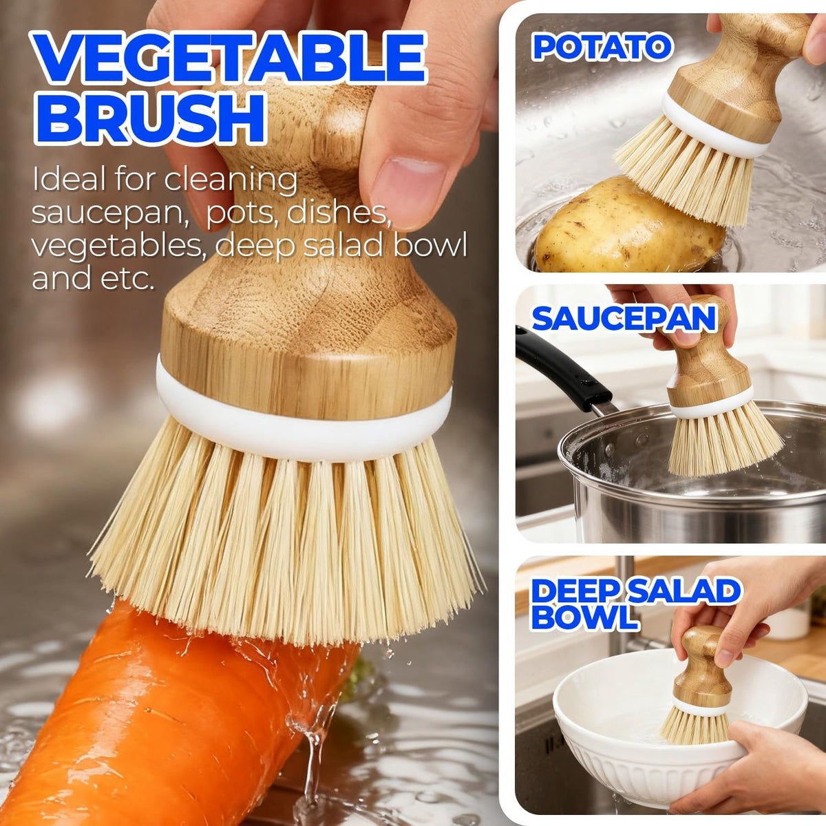 Holikme 6 Pack Dish Brush with Bottle Brush Scrub Brush Straw,Yellow