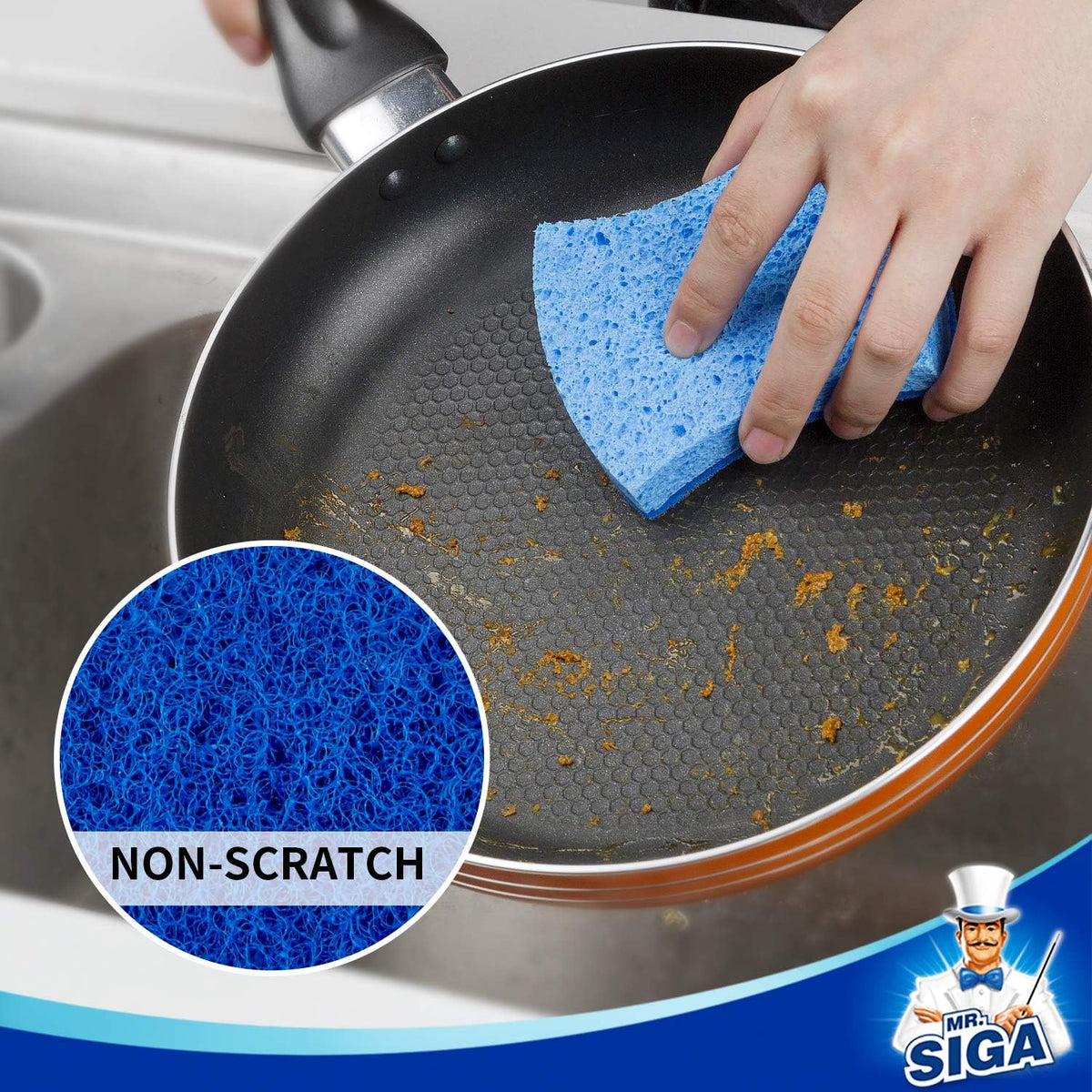 MR.SIGA Non-Scratch Cellulose Scrub Sponge, Dual-Sided Dish Sponge, 12 Pack