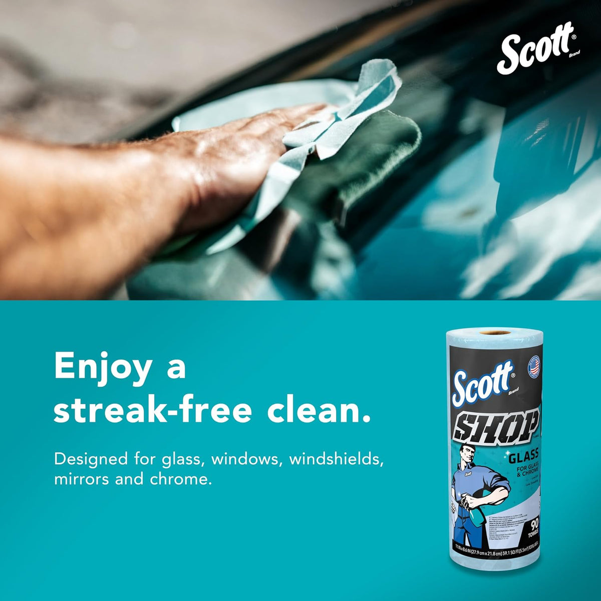 Scott Shop Towels Glass, 90 Towels/Roll, 12 Rolls/Case