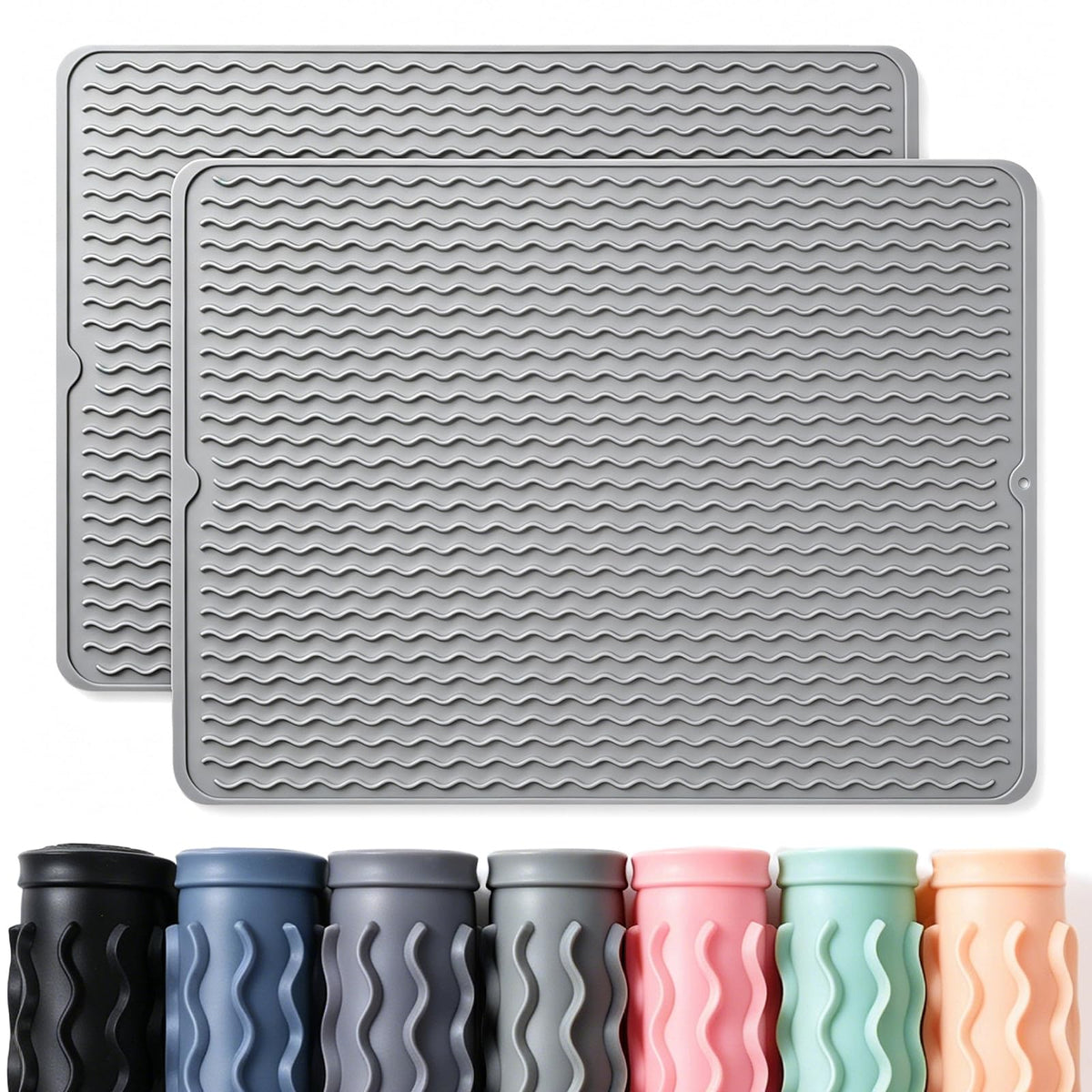 2 Pack Caketime Silicone Dish Drying Mat for Kitchen Counter Heat Resistant Under Sink Waterproof Coffee Bar Accessories Dining Rack Stone Utensil Holder Countertop Decor Must Haves 2026
