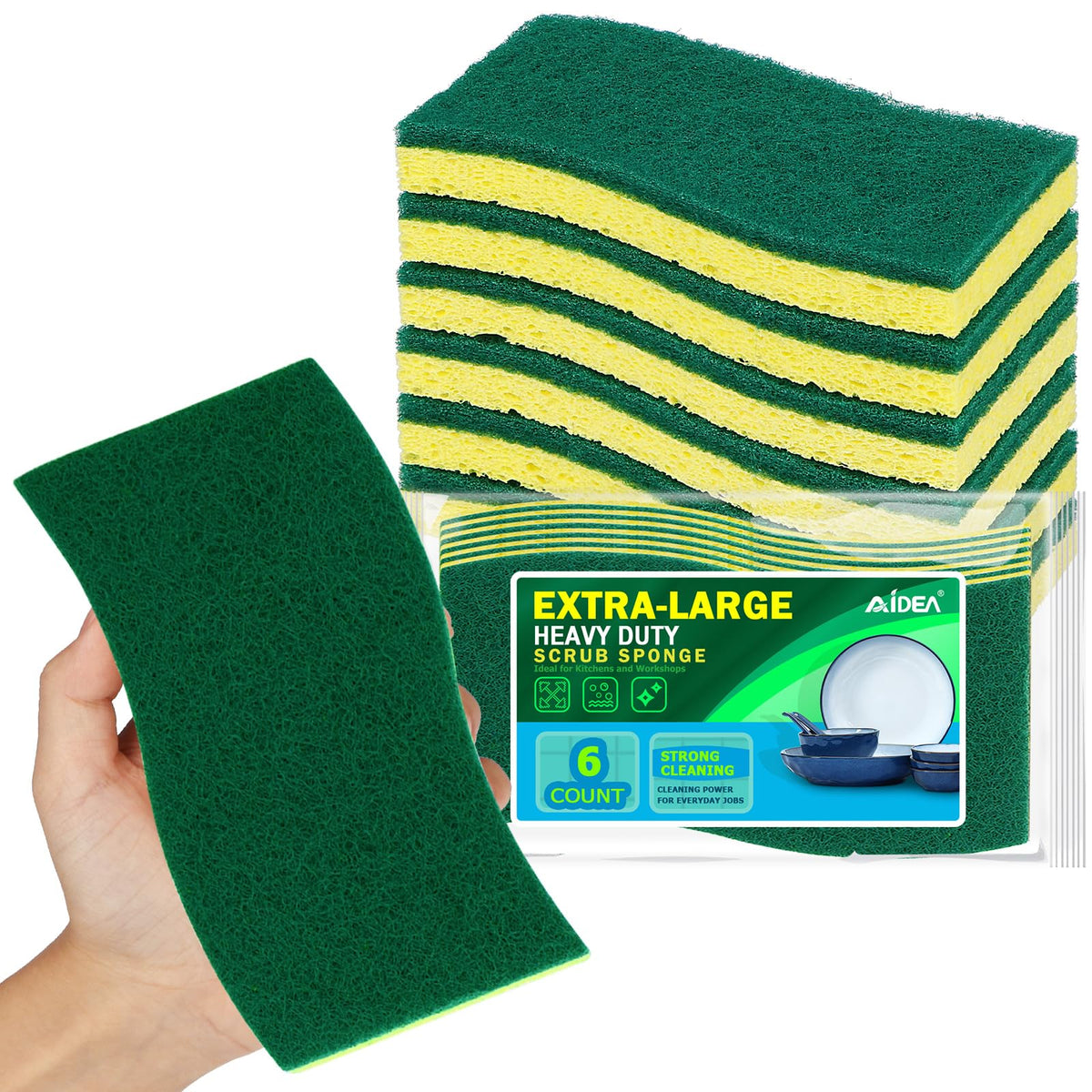 AIDEA Sponges Kitchen, 9Count, Dish Sponges, Heavy-Duty Scrub Sponge