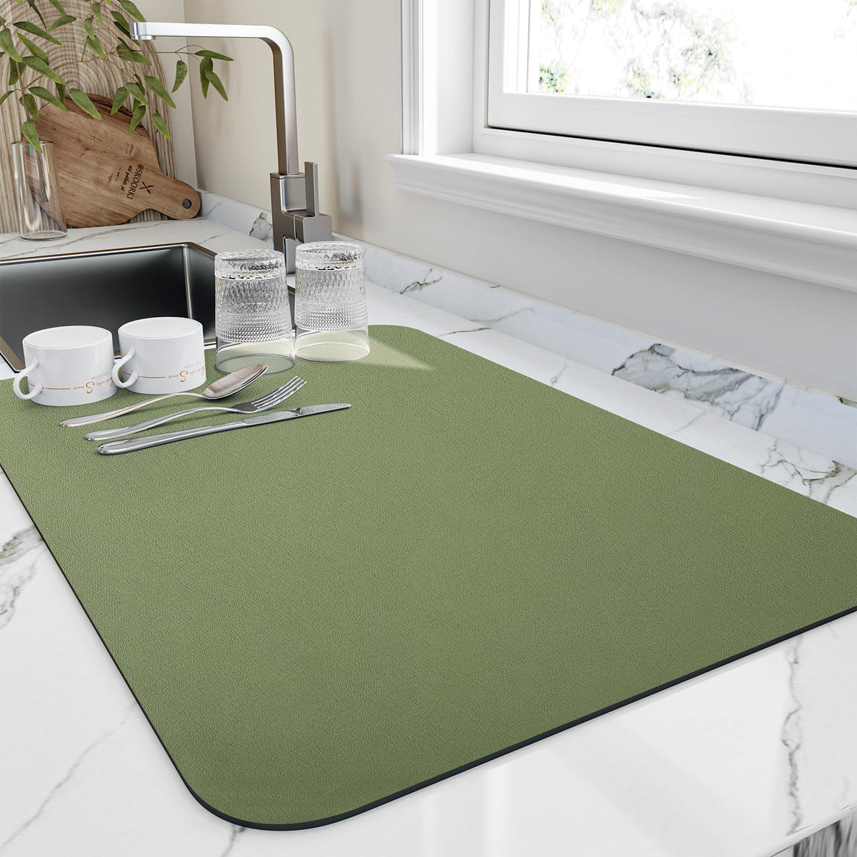 HotLive Dish Drying Mat for Kitchen Counter, Heat Resistant Drainer Mats with Non-slip Rubber Backed, Hide Stain Kitchen Super Absorbent Draining Mat, Easy to Clean Dish Rack Pad, Dark Grey 16"x18"