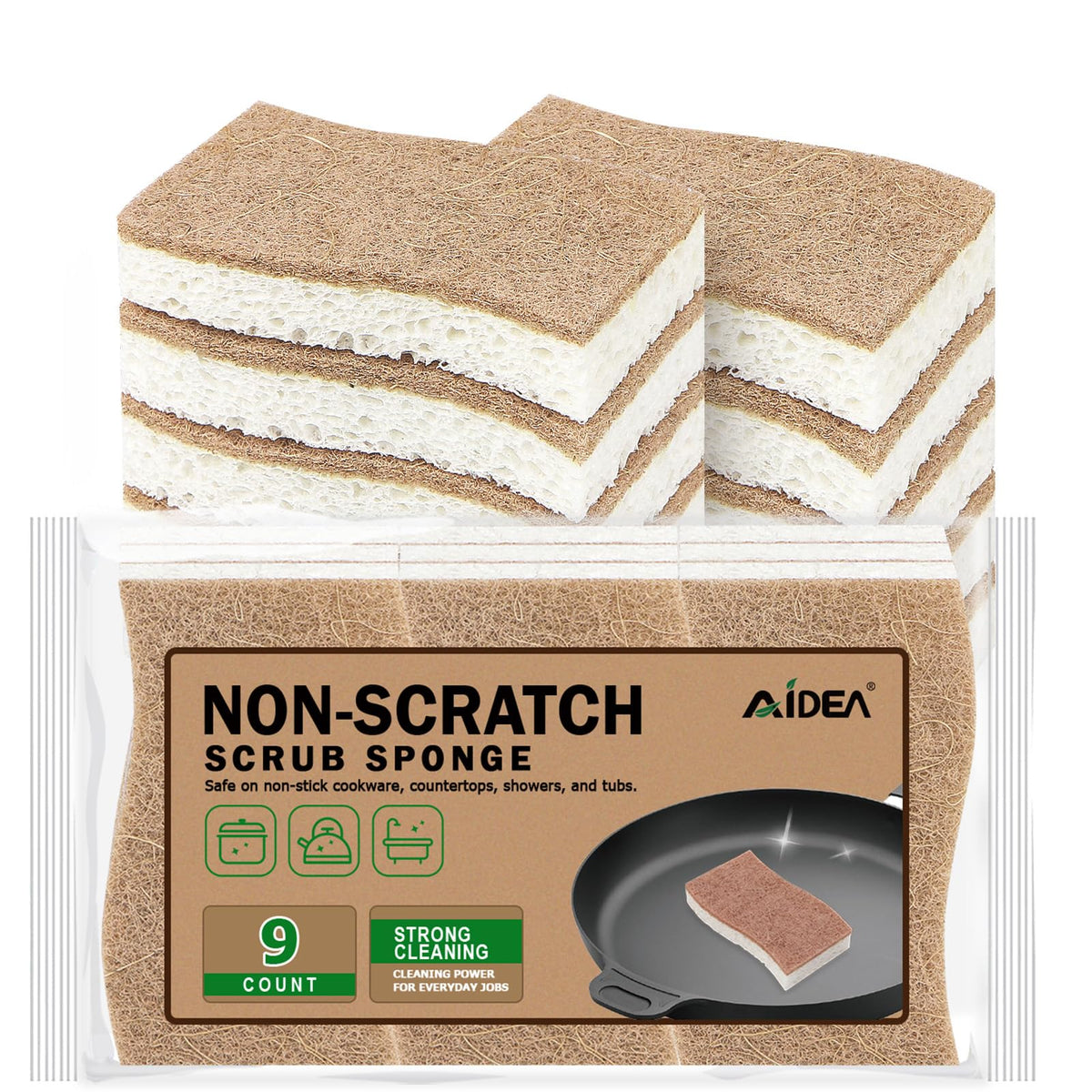AIDEA Sponges Kitchen, 9Count, Dish Sponges, Heavy-Duty Scrub Sponge