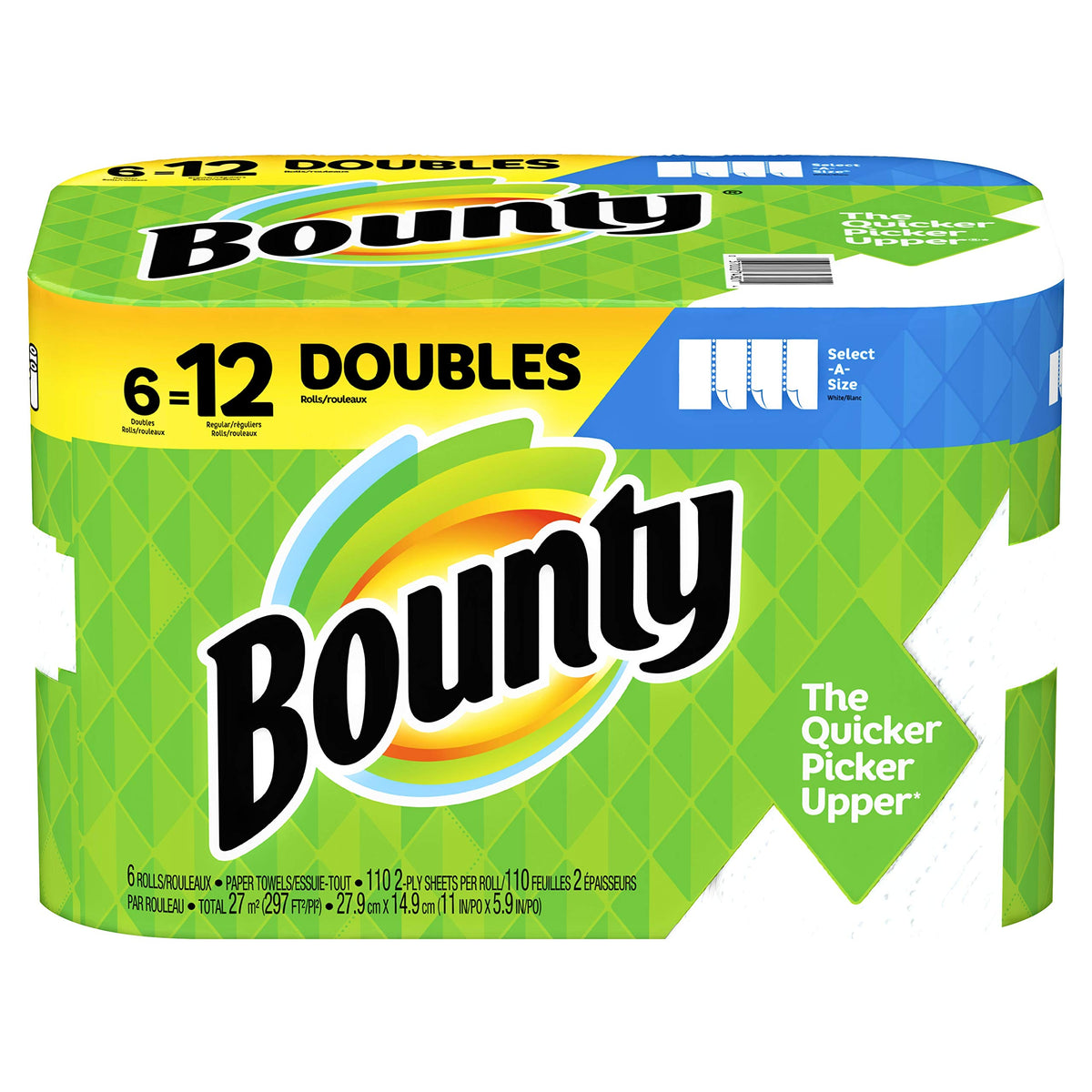 Bounty Paper Towels Select-A-Size, White, 2 Double Plus Rolls = 5 Regular Rolls