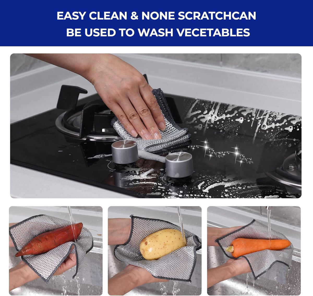 Wangjinpeng 12PK 3-Layer Non-Scratch Wire Dishcloths, 7.87 x 7.87 in