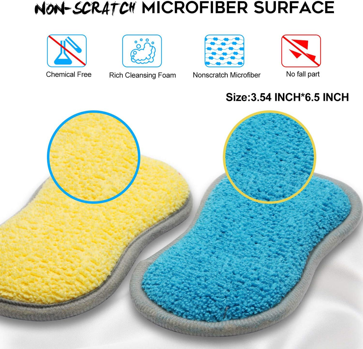 Dual Sided All-Purpose Sponges Kitchen,Dish Sponge for Washing Dishes Cleaning Kitchen,Non Scratch,Rough Scrubbers for Non-Stick Cookware, Soft Microfiber Scrub for Dishes(Bule,6Pack)