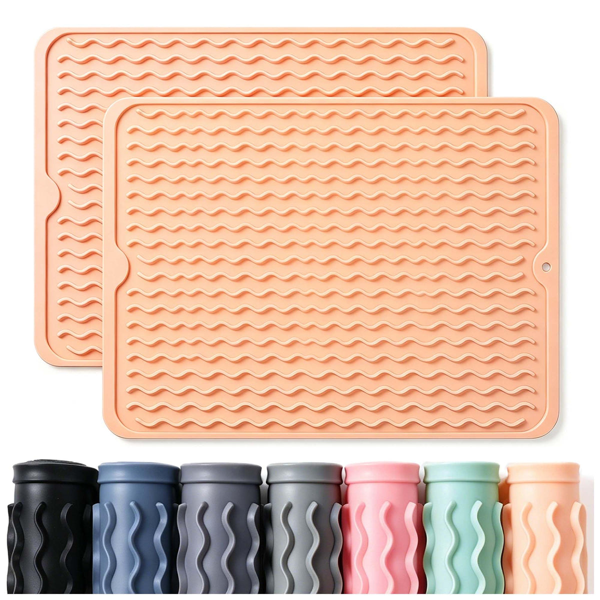 2 Pack Caketime Silicone Dish Drying Mat for Kitchen Counter Heat Resistant Under Sink Waterproof Coffee Bar Accessories Dining Rack Stone Utensil Holder Countertop Decor Must Haves 2026