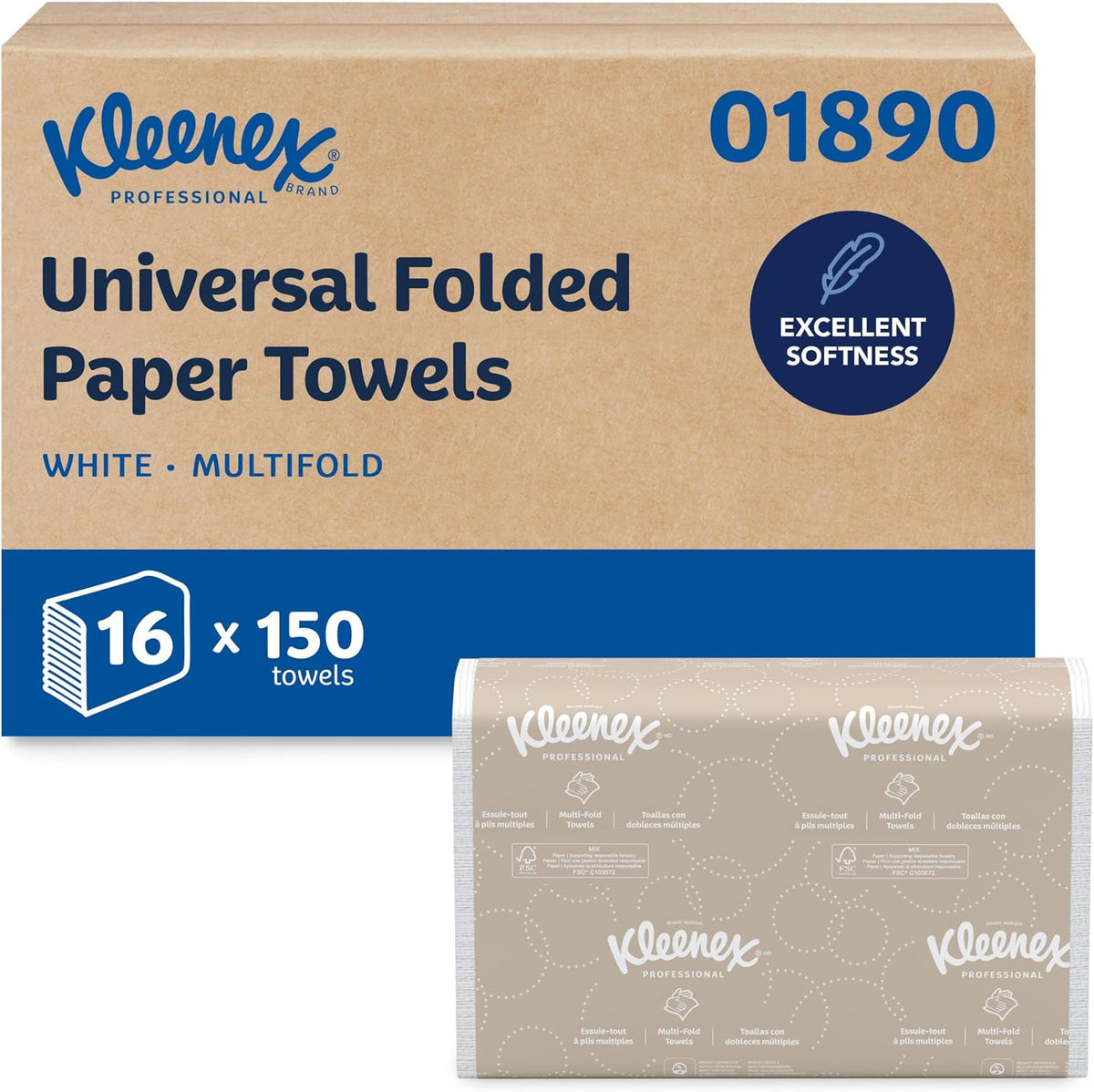 Kleenex Professional Multifold Paper Towels, Bulk, 16 x 150 Sheets (01890)