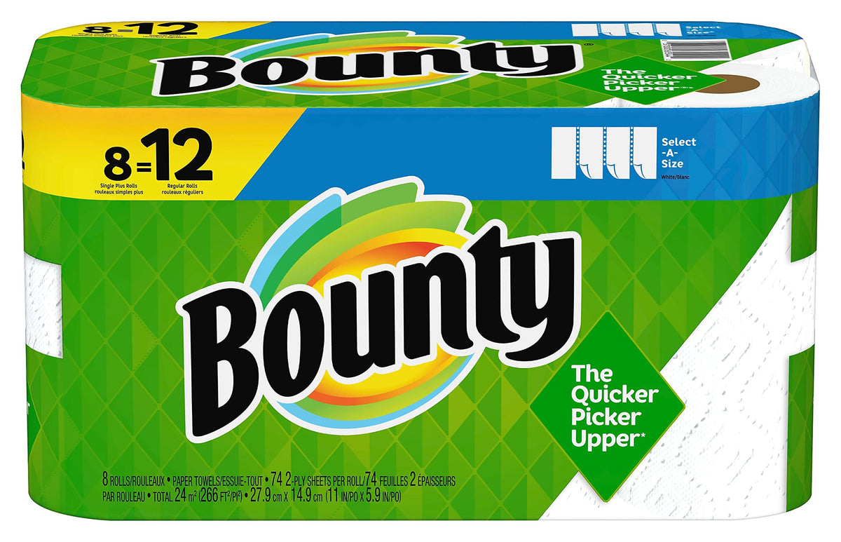 Bounty Essentials Select-A-Size Paper Towels, White, 6 Triple Rolls = 18 Regular Rolls
