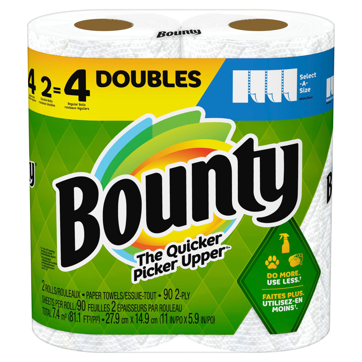 Bounty Paper Towels Select-A-Size, White, 2 Double Plus Rolls = 5 Regular Rolls