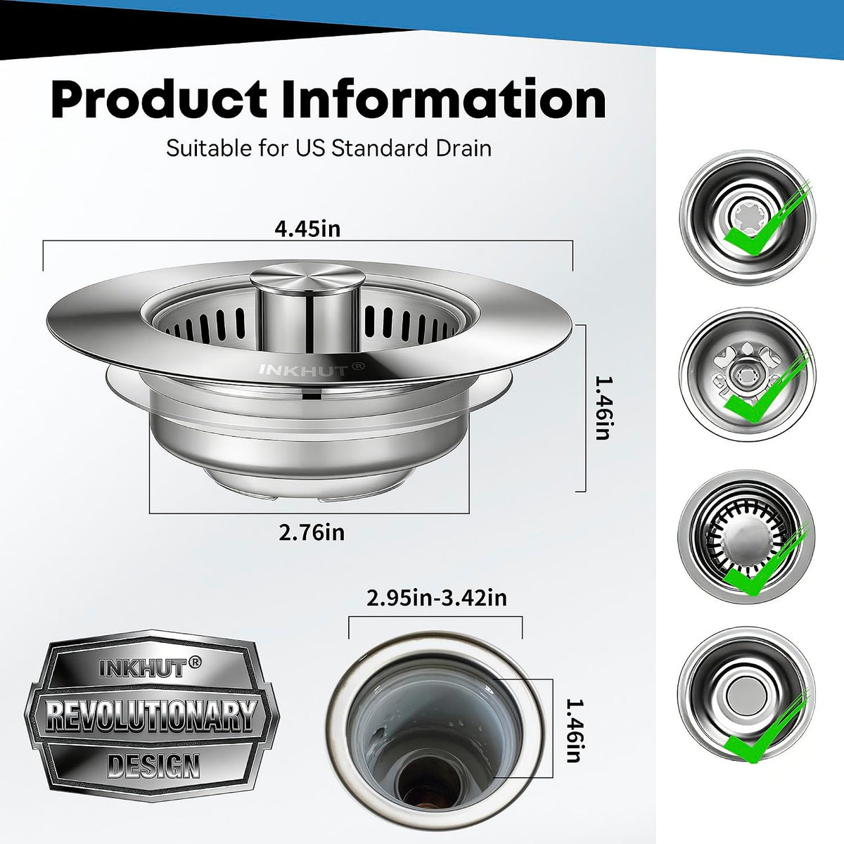 Upgraded 3 in 1 Kitchen Sink Drain Strainer