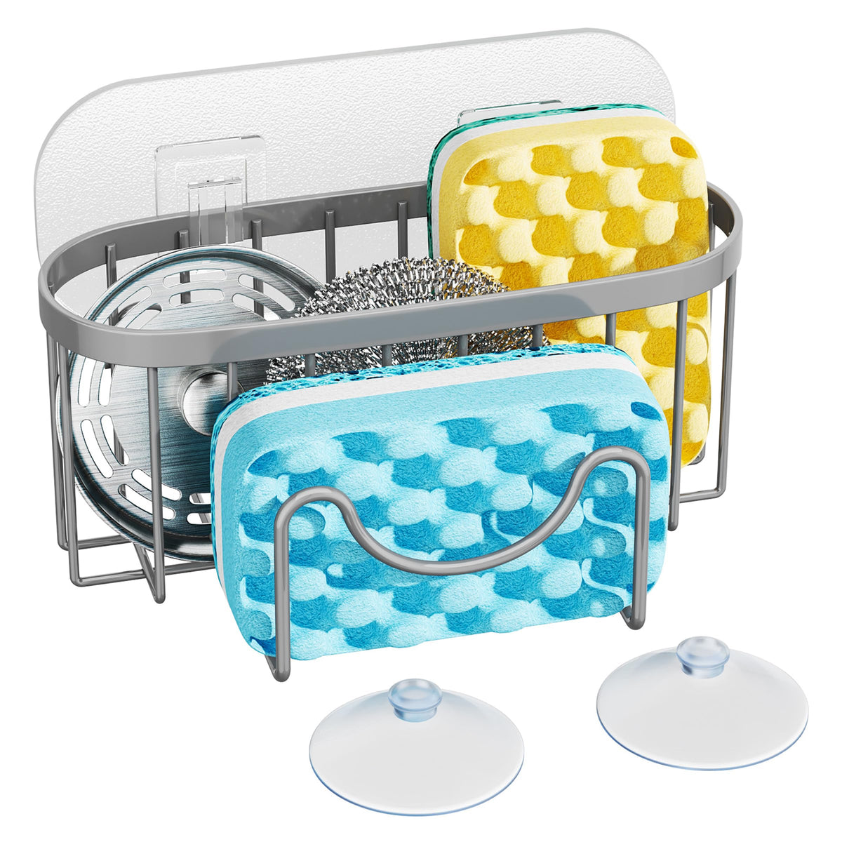 HapiRm Multifunctional Sponge Holder with Unique M-Shaped, 2 Installation Methods Kitchen Sink Caddy Organizer, Rustproof Stainless Steel Kitchen Organizers and Storage Essentials - Black
