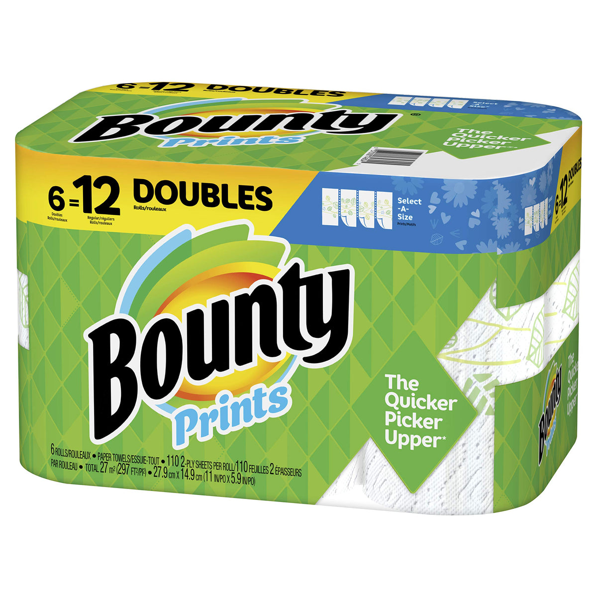 Bounty Essentials Select-A-Size Paper Towels, White, 6 Triple Rolls = 18 Regular Rolls
