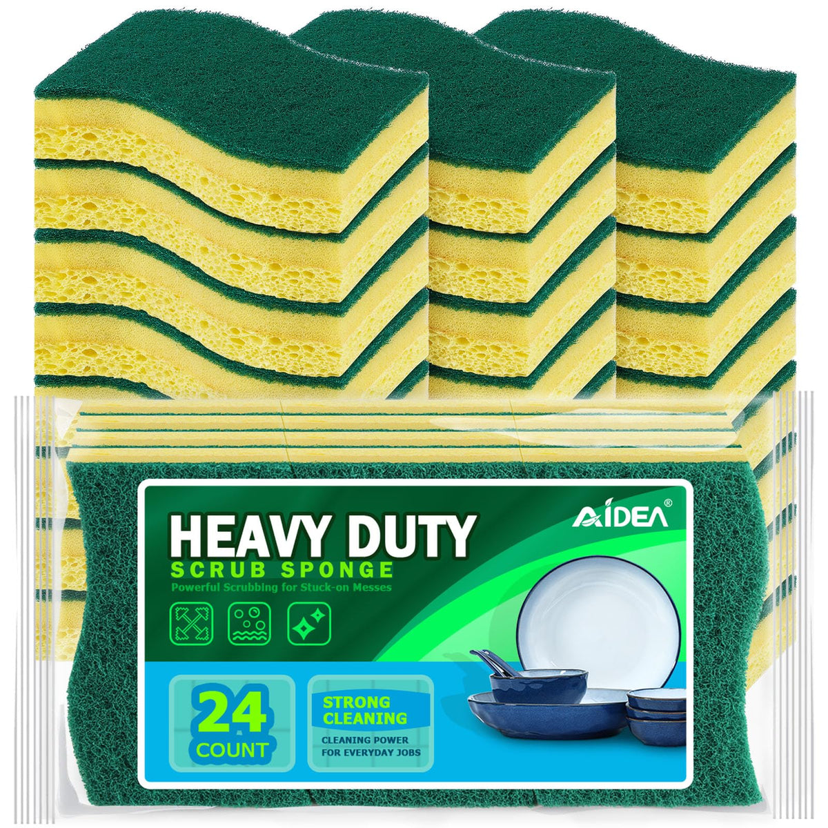 AIDEA Sponges Kitchen, 9Count, Dish Sponges, Heavy-Duty Scrub Sponge