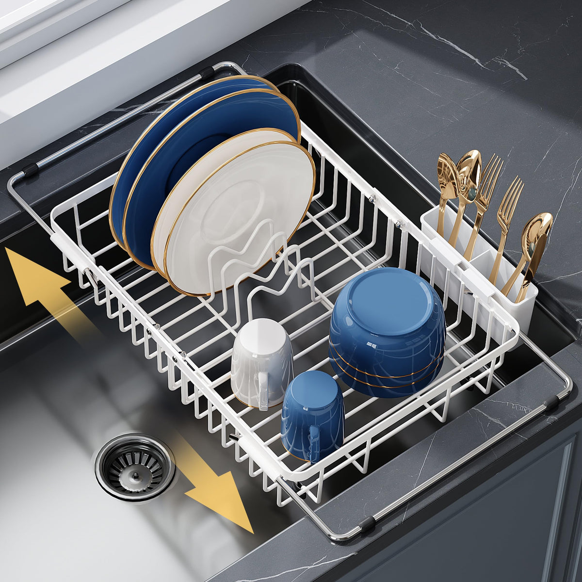 JASIWAY Dish Drying Rack in Sink, Dish Drainer with Cup and Utensil Holder