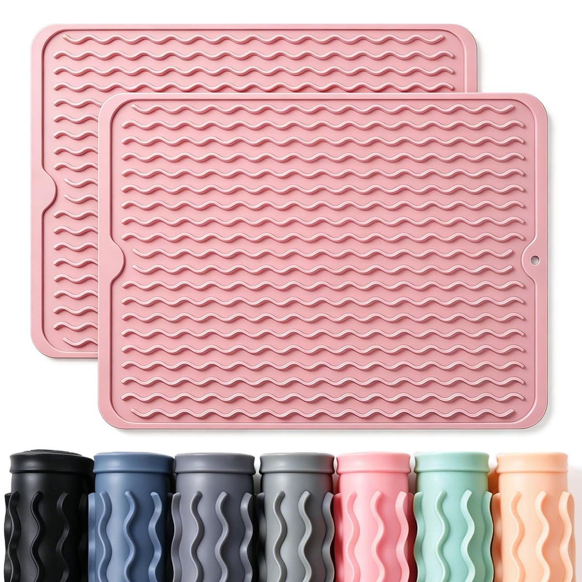 2 Pack Caketime Silicone Dish Drying Mat for Kitchen Counter Heat Resistant Under Sink Waterproof Coffee Bar Accessories Dining Rack Stone Utensil Holder Countertop Decor Must Haves 2026