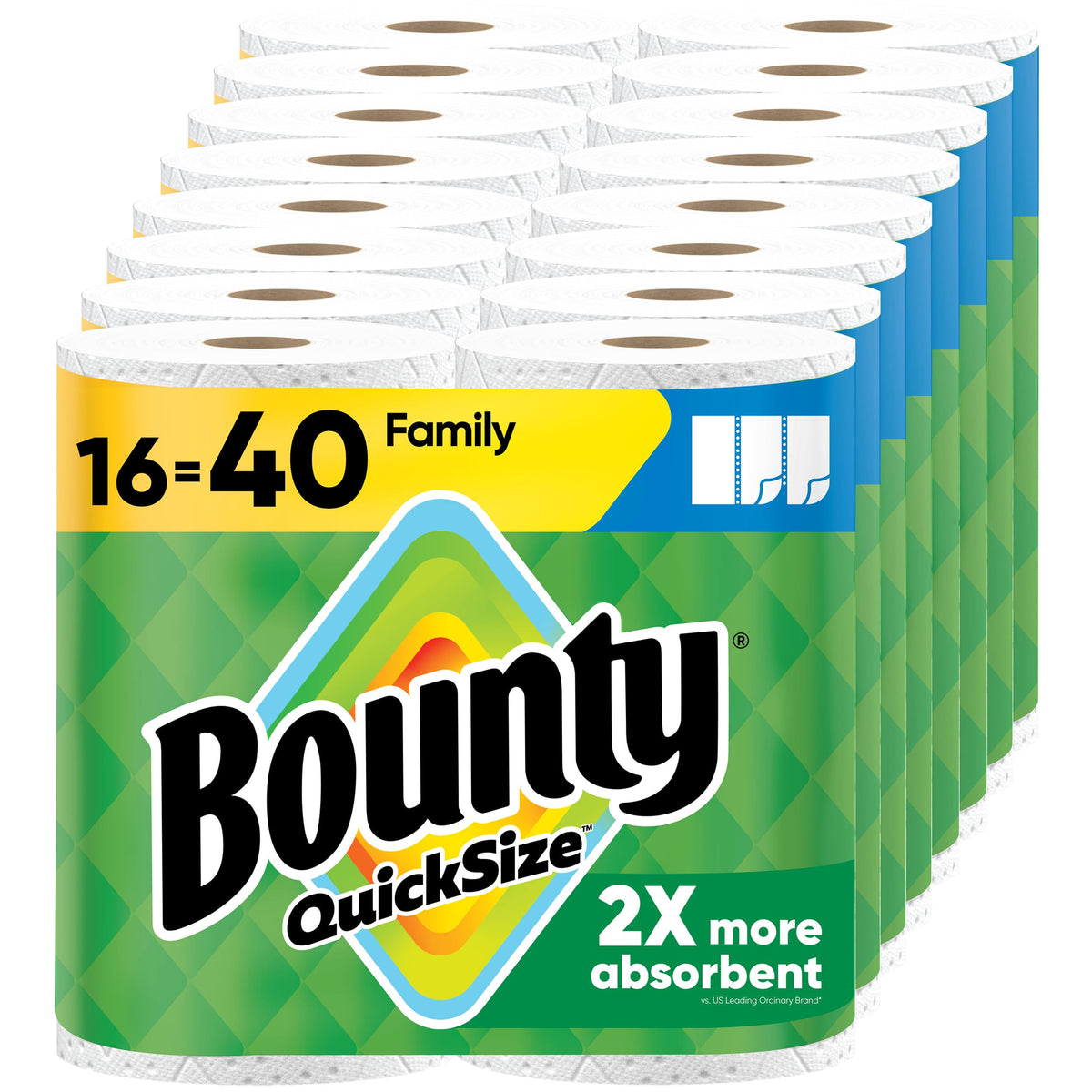Bounty Quick-Size Paper Towels, White, 8 Family Triple Rolls = 27 Regular Rolls