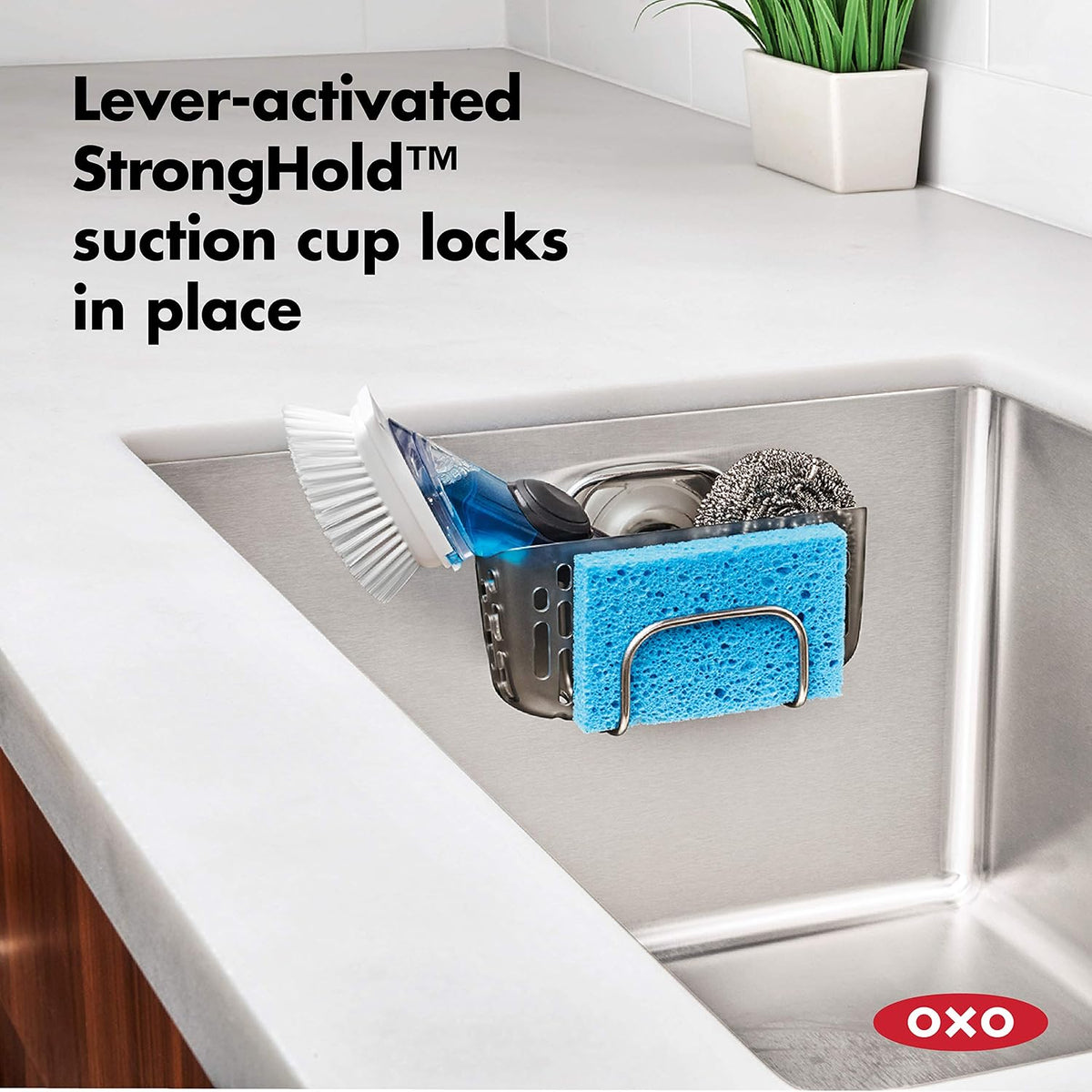 OXO Good Grips Stronghold Suction Sinkware Organizer, Sponge Holder