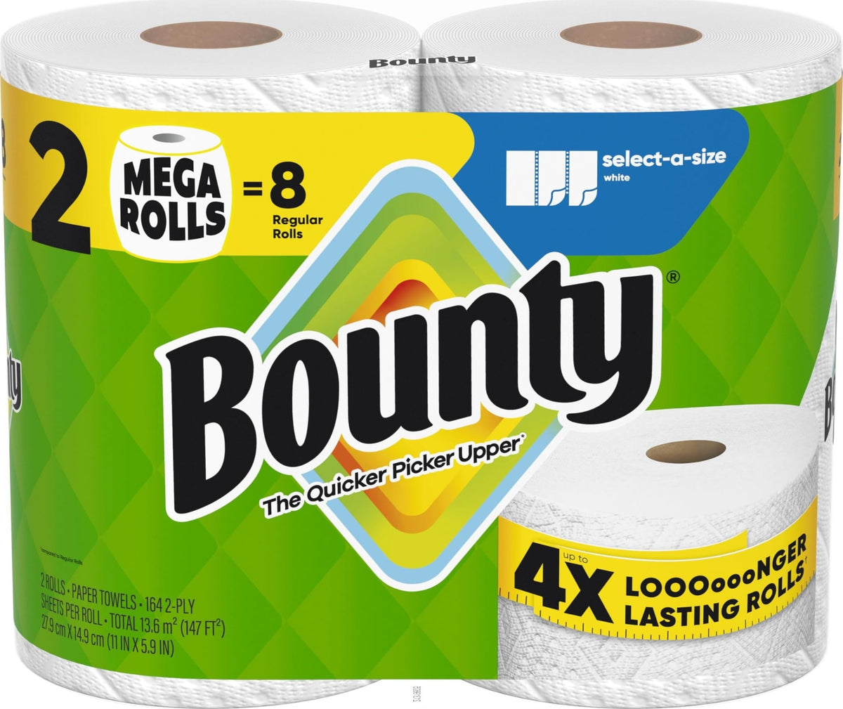 Bounty Select-A-Size Paper Towels, White, 2 Triple Rolls = 6 Regular Rolls