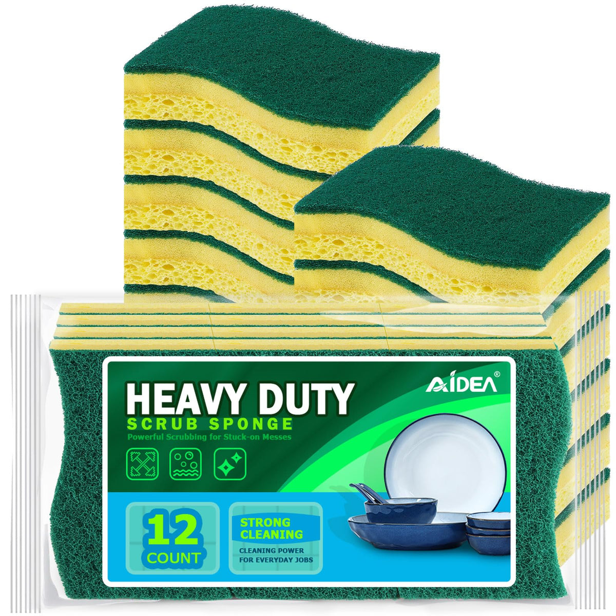 AIDEA Sponges Kitchen, 9Count, Dish Sponges, Heavy-Duty Scrub Sponge