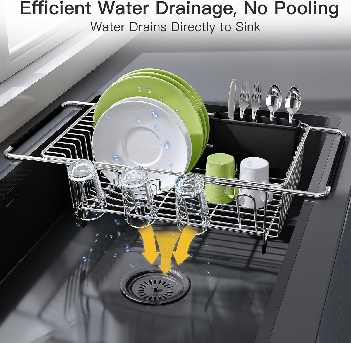 JASIWAY Dish Drying Rack in Sink, Dish Drainer with Cup and Utensil Holder