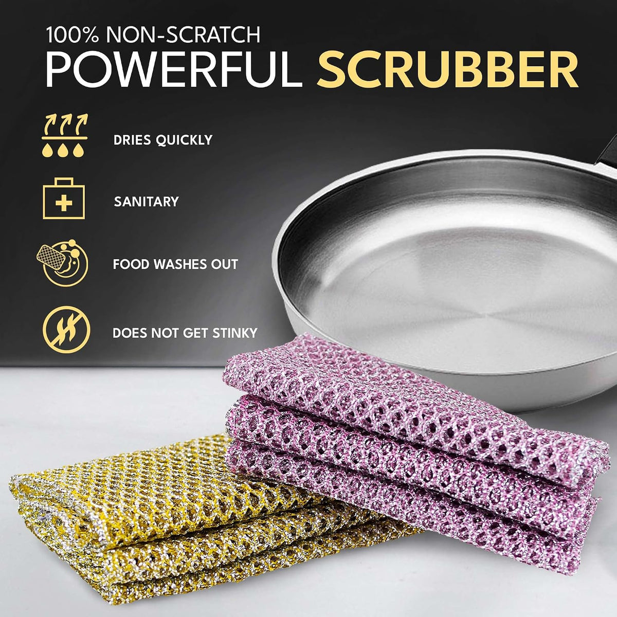 Non-Scratch Dish Scrubbers (6 Pcs) — Outlasts 7+ Sponges, Stays Odor-Free | Replace Smelly Kitchen Sponges | Non-Absorbent Mesh | Safe on Non-Stick, Cast Iron, Glass | Made in Korea Since 2012