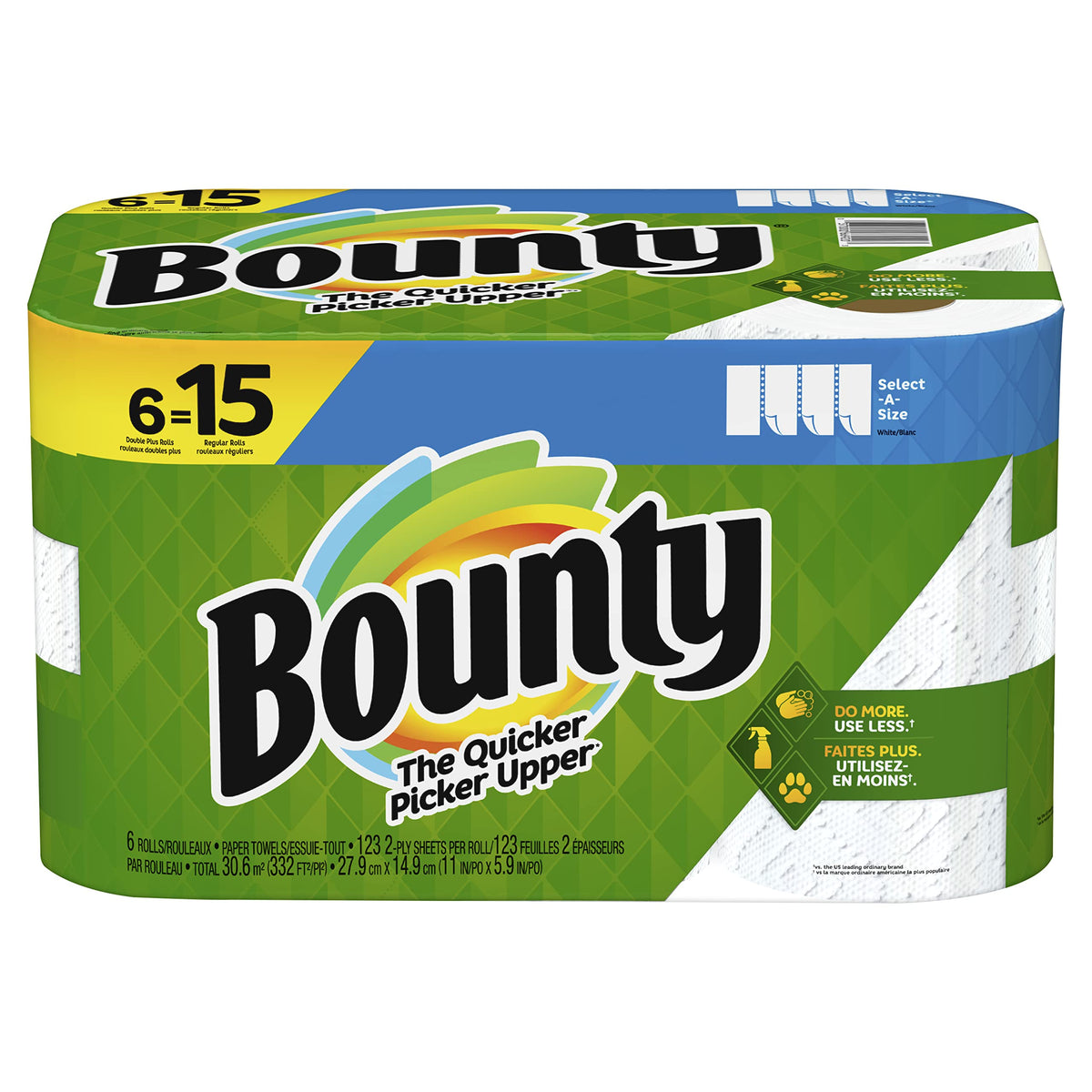 Bounty Paper Towels Select-A-Size, White, 2 Double Plus Rolls = 5 Regular Rolls