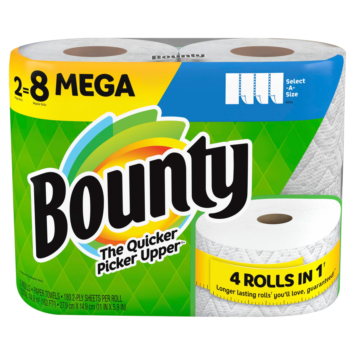 Bounty Paper Towels Select-A-Size, White, 2 Double Plus Rolls = 5 Regular Rolls