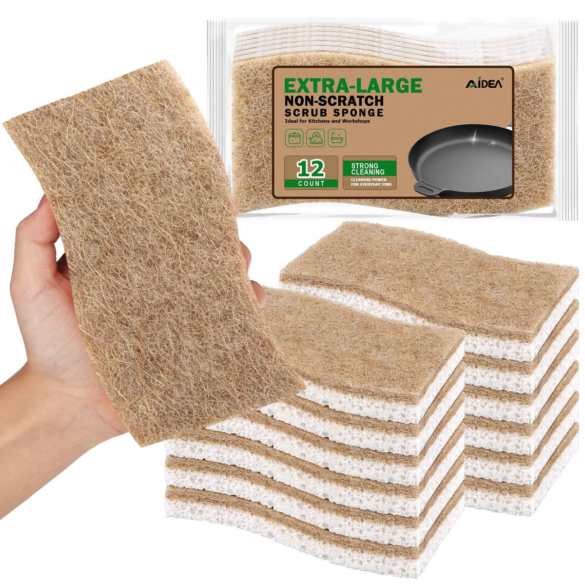 AIDEA Sponges Kitchen, 9Count, Dish Sponges, Heavy-Duty Scrub Sponge