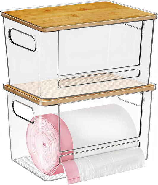 Trash Bag Dispenser 2 Pack - Under Sink Organizer, Plastic Bag Holder