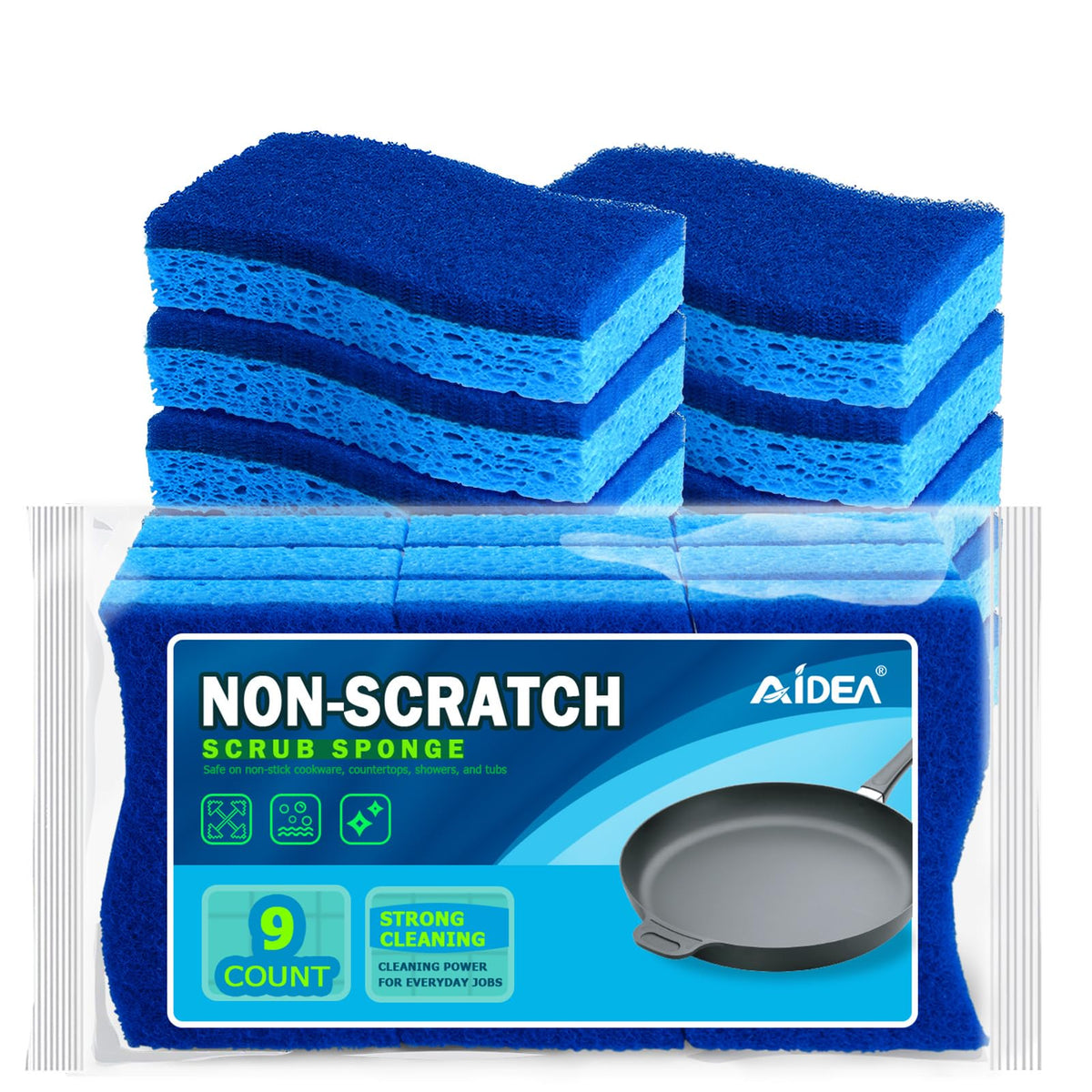 AIDEA Sponges Kitchen, 9Count, Dish Sponges, Heavy-Duty Scrub Sponge