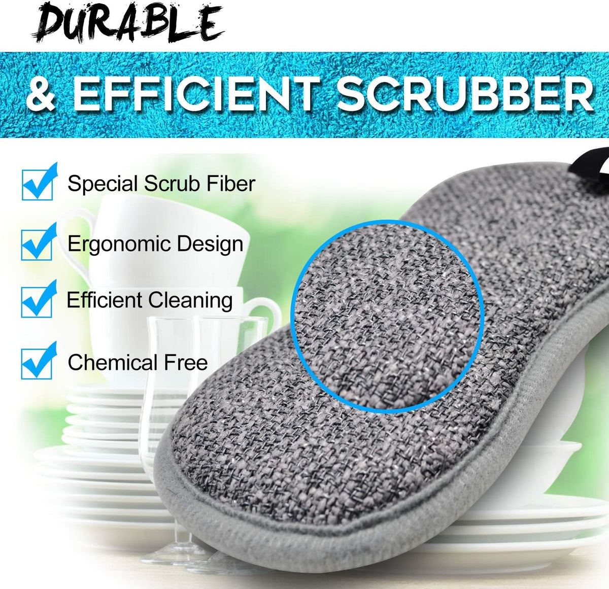 Dual Sided All-Purpose Sponges Kitchen,Dish Sponge for Washing Dishes Cleaning Kitchen,Non Scratch,Rough Scrubbers for Non-Stick Cookware, Soft Microfiber Scrub for Dishes(Bule,6Pack)