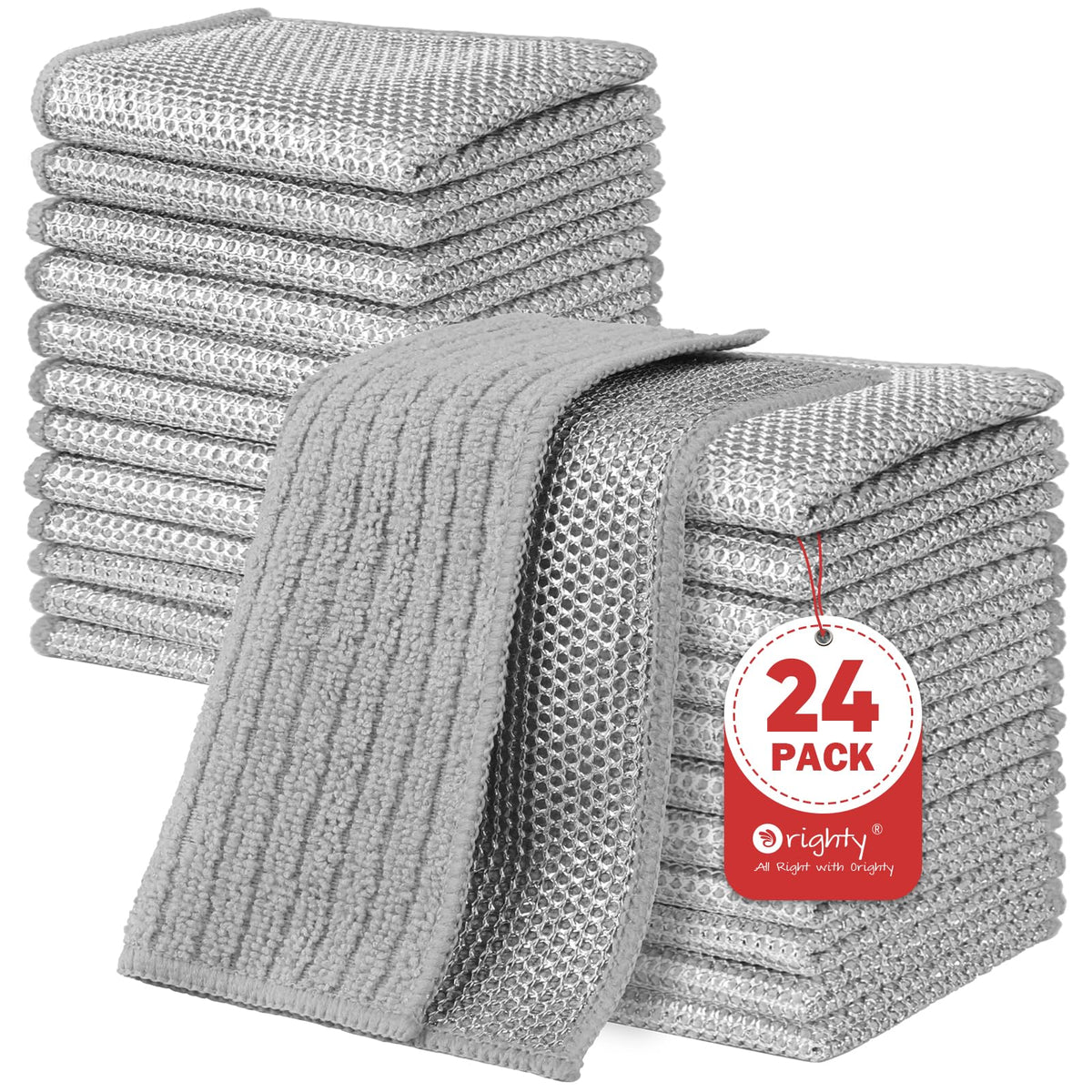 Orighty Dish Cloths, 12 Pack Double-Layer Metal Dish Rags, 7"x8"