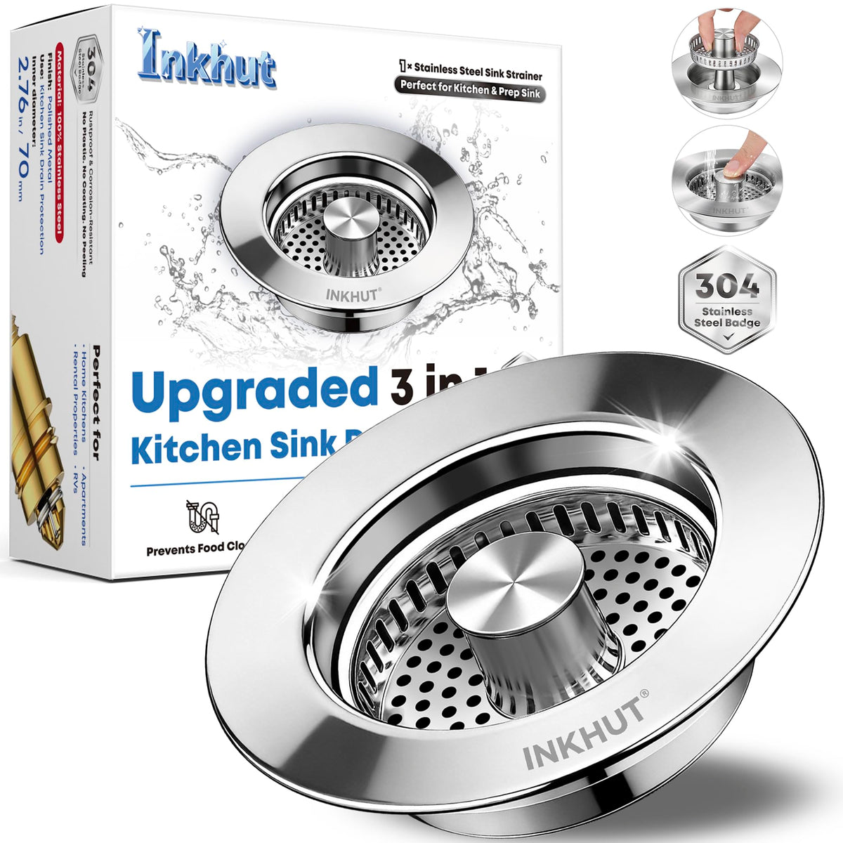 Upgraded 3 in 1 Kitchen Sink Drain Strainer
