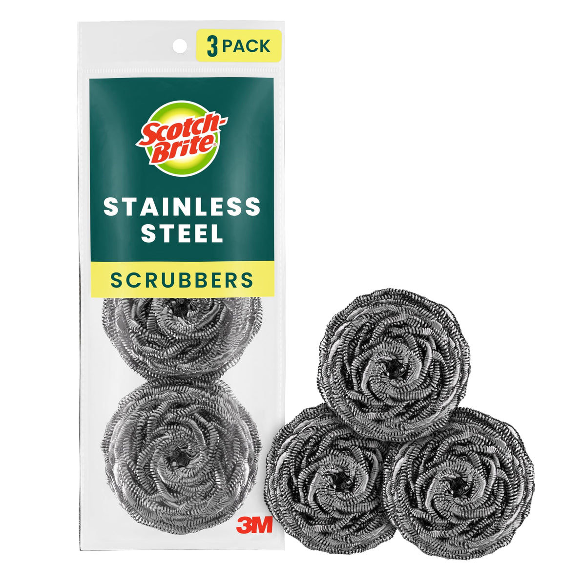 Scotch-Brite Stainless Steel Scrubbers, 3 Pack