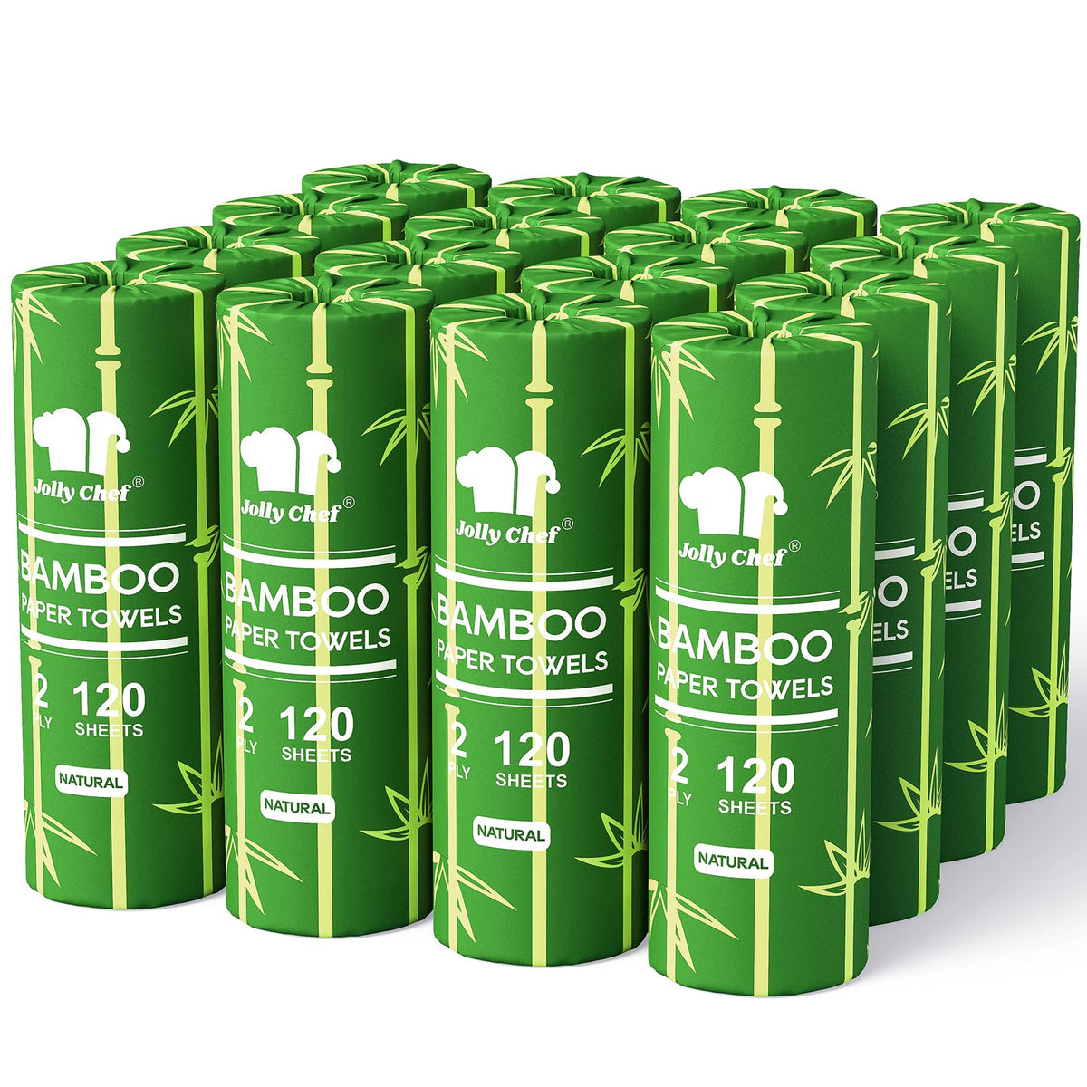 JOLLY CHEF Bamboo Paper Towels, 8 Rolls, 2 Ply, 120 Sheets, Natural Brown