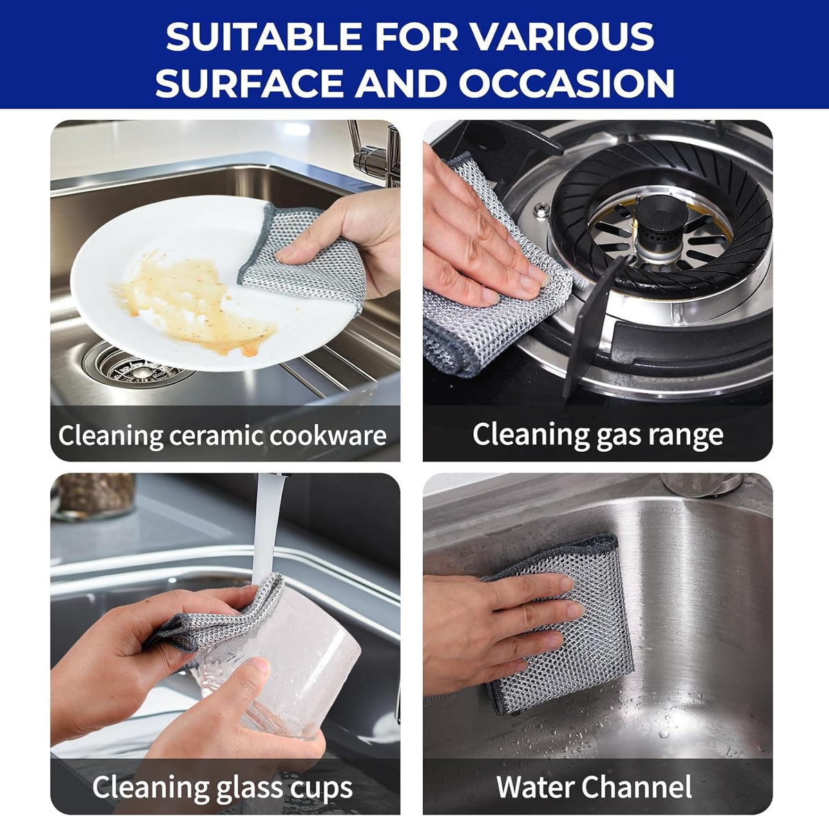 Wangjinpeng 12PK 3-Layer Non-Scratch Wire Dishcloths, 7.87 x 7.87 in
