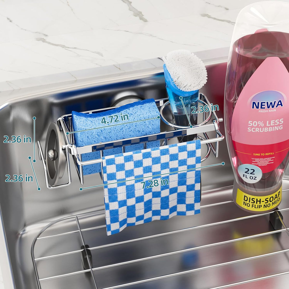 TAILI 4-in-1 Sink Caddy for Kitchen Sink with Strong Suction Cup-Silver