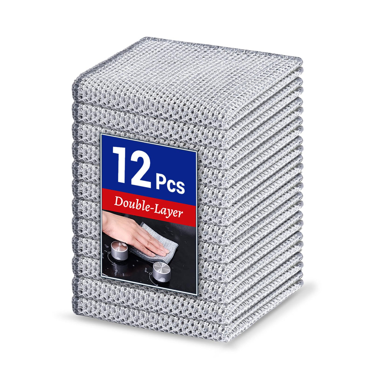 Wangjinpeng 12PK 3-Layer Non-Scratch Wire Dishcloths, 7.87 x 7.87 in