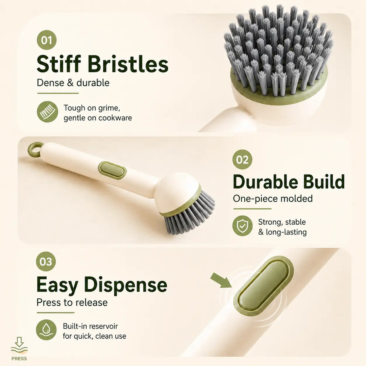 6-in-1 Adjustable Multi-Use Dish Brush with Soap Dispenser, 360° Rotates for Pots, Pans, Sink Kitchen Cleaning, Multi-Use Brush, Rotates 360°